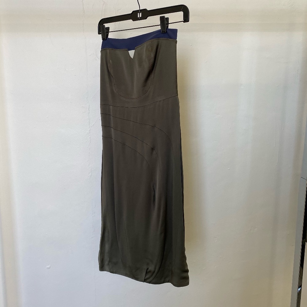 Dark Taupe Tube Dress with Navy Blue Band Accent